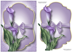 Gold Edged Mat & Bow - Purple Calla Lilies