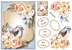 Beautiful Bird & Blooms - Blue & Brown A5