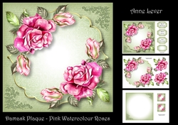 Damask Plaque - Pink Watercolour Roses