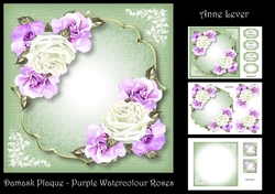 Damask Plaque - Purple Watercolour Roses