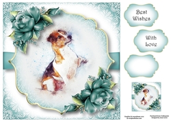 Gorgeous Jack Russell & Teal Roses 8x8