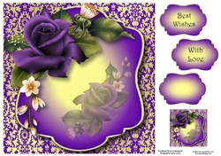 Jewel Damask & Purple Roses 8x8