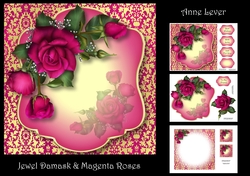 Jewel Damask & Magenta Roses