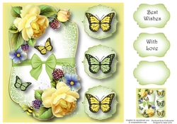 Butterfly Trio - Yellow Roses 8x8