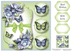 Butterfly Trio - Blue Roses 8x8