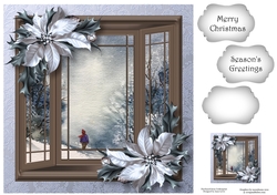 The Christmas Bay Window - Silver Poinsettias 8x8