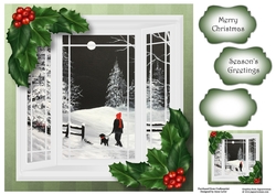 The Christmas Bay Window - Holly & Berries 8x8