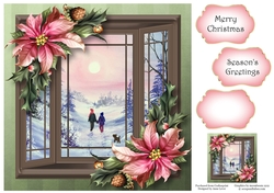 The Christmas Bay Window - Pink Poinsettias 8x8