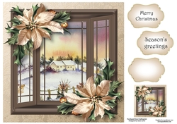 The Christmas Bay Window - Ivory Poinsettias 8x8