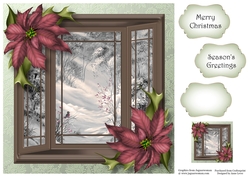 The Christmas Bay Window - Muted Poinsettias 8x8