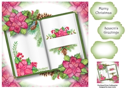 Open Book Christmas - Pink Poinsettias 8x8