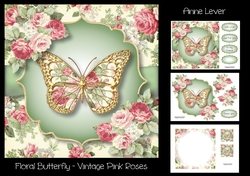 Floral Butterfly - Vintage Pink Roses