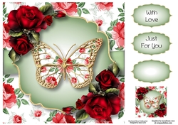 Floral Butterfly - Red Roses 8x8