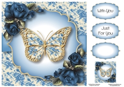 Floral Butterfly - Willow Pattern 8x8