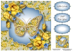 Floral Butterfly - Yellow Roses 8x8