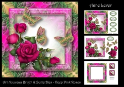 Art Nouveau Bright & Butterflies - Deep Pink Roses