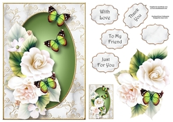 White Begonias & Butterflies A5