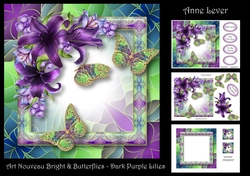 Art Nouveau Bright & Butterflies - Dark Purple Lilies