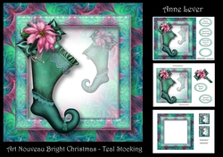 Art Nouveau Bright Christmas - Teal Stocking