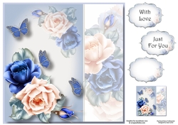 Blue Roses & Butterflies 8x8