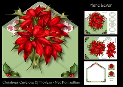 Christmas Envelope Of Flowers - Red Poinsettias