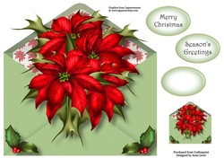Christmas Envelope Of Flowers - Red Poinsettias 8x8