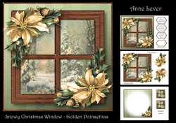 Snowy Christmas Window - Golden Poinsettias