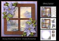 Snowy Christmas Window - Purple Poinsettias