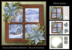 Snowy Christmas Window - Blue Poinsettias