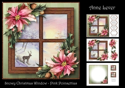 Snowy Christmas Window - Pink Poinsettias