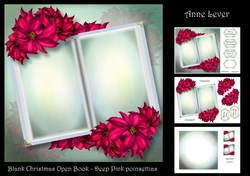 Blank Christmas Open Book - Deep Pink Poinsettias