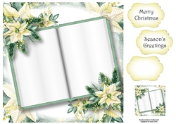 Blank Christmas Open Book - Cream Poinsettias 8x8