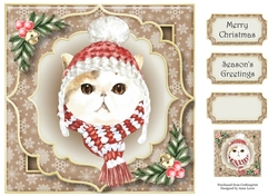Gorgeous Christmas Cat - Ginger & White 8x8