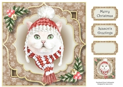Gorgeous Christmas Cat - White 8x8