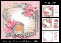 Sheet Music Watercolour Christmas - Robin