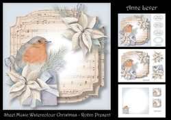 Sheet Music Watercolour Christmas - Robin Present