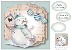 Sheet Music Watercolour Christmas - Birdhouse Snowman 8x8
