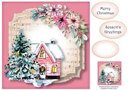 Sheet Music Watercolour Christmas - Pink House 8x8