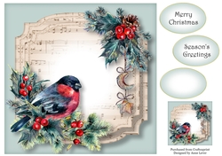 Sheet Music Watercolour Christmas - Bullfinch 8x8