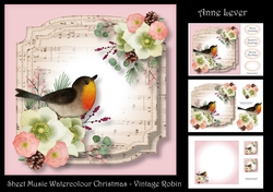 Sheet Music Watercolour Christmas - Vintage Robin
