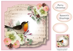 Sheet Music Watercolour Christmas - Vintage Robin 8x8