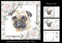 Watercolour Dog & Florals - Pug