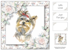Watercolour Dog & Florals - Yorkie 8x8