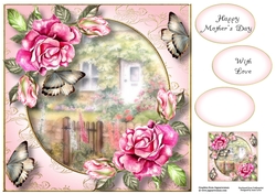 Rose Cottage Flutters - Pink Roses 8x8