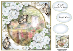Rose Cottage Flutters - White Roses 8x8