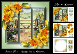 Scenic Trio - Daffodils & Chickens