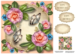 Camelias, Burlap & Butterflies 8x8