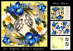 Iris, Daffodils, Burlap & Butterflies