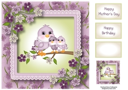 Mummy & 2 Baby Birds - mothers day or birthday 8x8