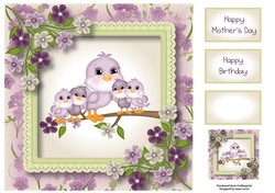 Mummy & 4 Baby Birds - mothers day or birthday 8x8